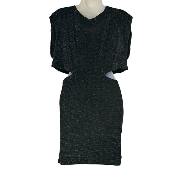 Somedays Lovin black shimmer cutout mini dress metallic sparkle  Medium - Picture 2 of 10